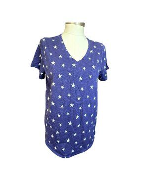 Star Print Blue V-Neck T-Shirt Cynthia Rowley Womens Short Sleeve Tee JJ4386